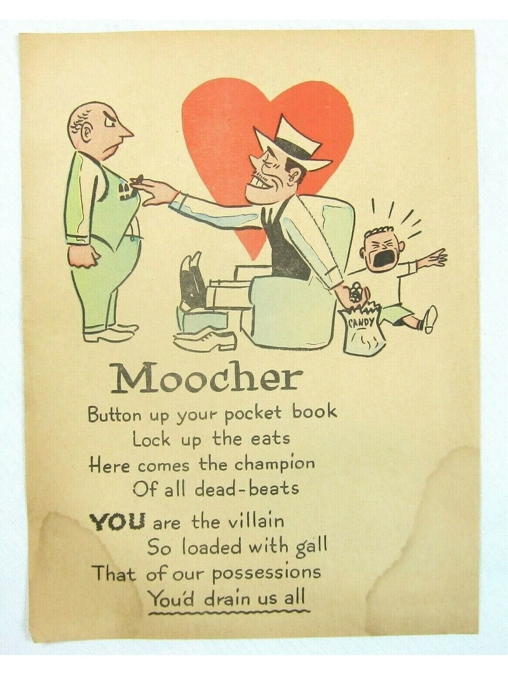 Vintage Vinegar Valentine Moocher Penny Dreadful Sarcasm Insult Poem Ephemera
